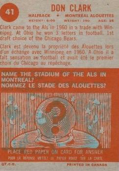 1963 Topps CFL #41 Don Clark Back
