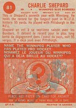 1963 Topps CFL #81 Charlie Shepard Back