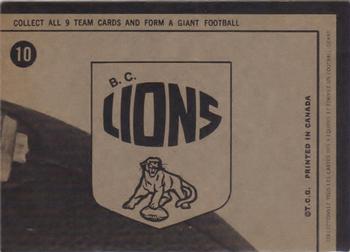 1964 Topps CFL #10 B.C. Lions Back