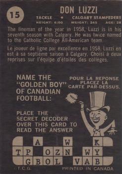 1964 Topps CFL #15 Don Luzzi Back