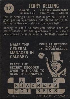 1964 Topps CFL #17 Jerry Keeling Back