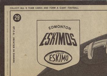 1964 Topps CFL #29 Edmonton Eskimos Back