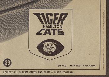 1964 Topps CFL #39 Hamilton Tiger-Cats Back