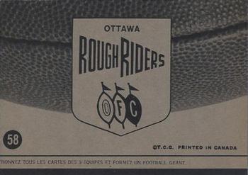 1964 Topps CFL #58 Ottawa Rough Riders Back