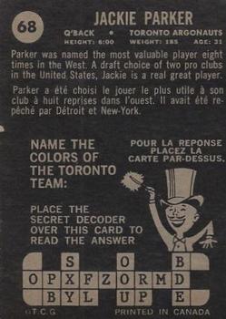 1964 Topps CFL #68 Jackie Parker Back