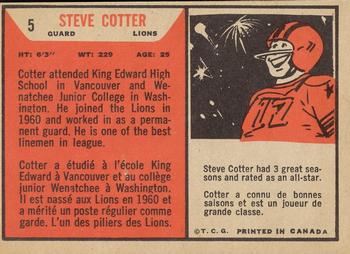 1965 Topps CFL #5 Steve Cotter Back