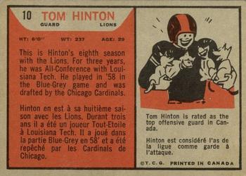 1965 Topps CFL #10 Tom Hinton Back