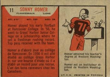 1965 Topps CFL #11 Sonny Homer Back