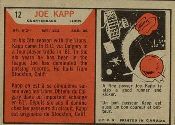1965 Topps CFL #12 Joe Kapp Back