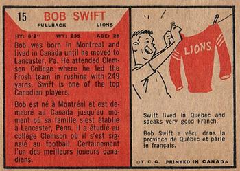 1965 Topps CFL #15 Bob Swift Back