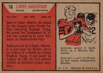 1965 Topps CFL #16 Larry Anderson Back