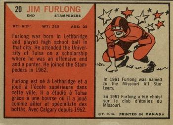1965 Topps CFL #20 Jim Furlong Back