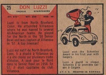 1965 Topps CFL #25 Don Luzzi Back