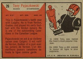 1965 Topps CFL #26 Tony Pajaczkowski Back