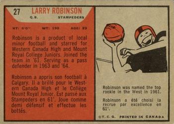 1965 Topps CFL #27 Larry Robinson Back