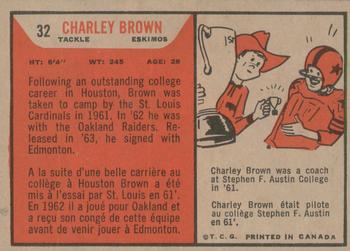 1965 Topps CFL #32 Charley Brown Back