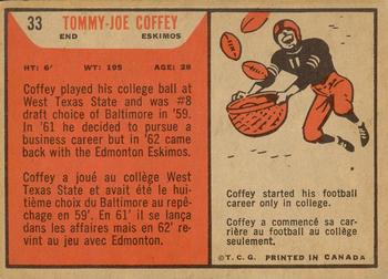 1965 Topps CFL #33 Tommy Joe Coffey Back