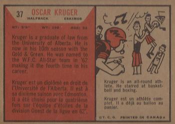 1965 Topps CFL #37 Oscar Kruger Back