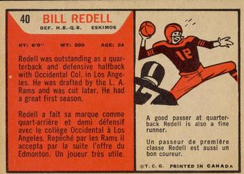 1965 Topps CFL #40 Bill Redell Back
