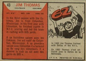 1965 Topps CFL #43 Jim Thomas Back