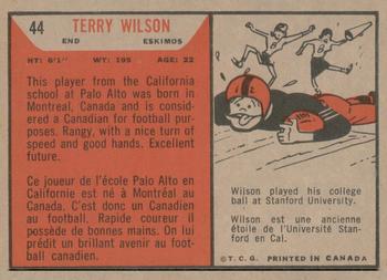 1965 Topps CFL #44 Terry Wilson Back