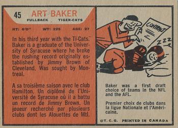 1965 Topps CFL #45 Art Baker Back