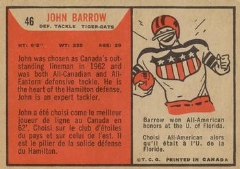 1965 Topps CFL #46 John Barrow Back