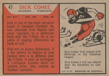 1965 Topps CFL #47 Dick Cohee Back
