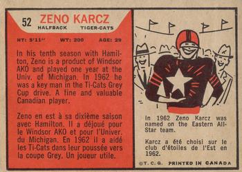 1965 Topps CFL #52 Zeno Karcz Back