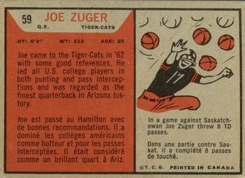 1965 Topps CFL #59 Joe Zuger Back