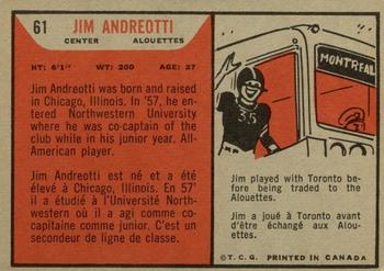 1965 Topps CFL #61 Jim Andreotti Back