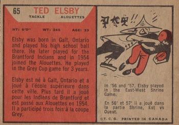 1965 Topps CFL #65 Ted Elsby Back