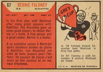 1965 Topps CFL #67 Bernie Faloney Back