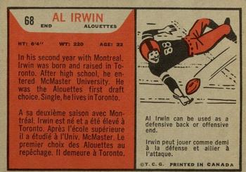 1965 Topps CFL #68 Al Irwin Back