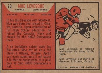 1965 Topps CFL #70 Moe Levesque Back