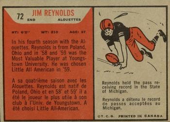 1965 Topps CFL #72 Jim Reynolds Back