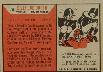 1965 Topps CFL #74 Billy Joe Booth Back