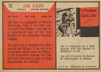 1965 Topps CFL #75 Jim Cain Back