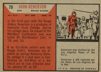 1965 Topps CFL #79 John Kenerson Back