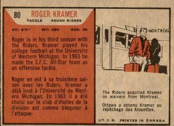 1965 Topps CFL #80 Roger Kramer Back