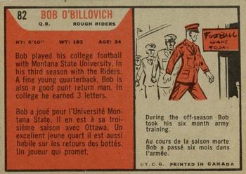 1965 Topps CFL #82 Bob O'Billovich Back