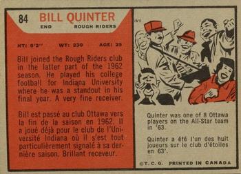 1965 Topps CFL #84 Bill Quinter Back