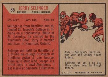 1965 Topps CFL #85 Jerry Selinger Back