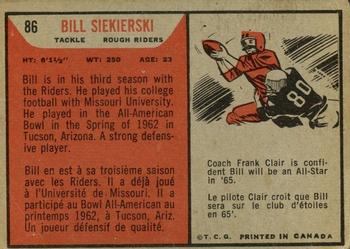 1965 Topps CFL #86 Bill Siekierski Back