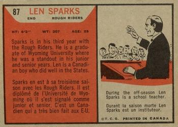 1965 Topps CFL #87 Len Sparks Back
