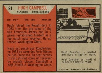 1965 Topps CFL #91 Hugh Campbell Back