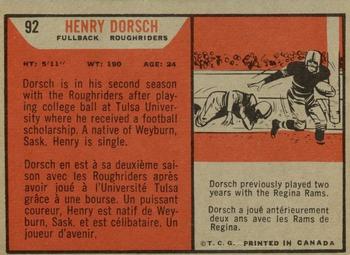 1965 Topps CFL #92 Henry Dorsch Back