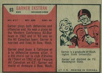 1965 Topps CFL #93 Garner Ekstran Back