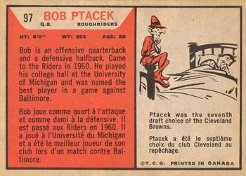 1965 Topps CFL #97 Bob Ptacek Back