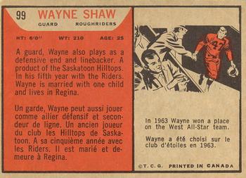 1965 Topps CFL #99 Wayne Shaw Back
